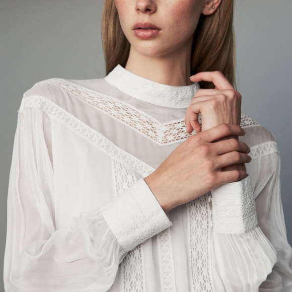 ✨ NWT Maje Ludmi Lace Trim Blouse ✨ - Picture 2 of 8